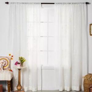 Embroidered Floral Sheer Curtain  White - Opalhous bundle of 2.